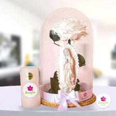 ROSA INMORTALIZADA BLANCA CON VIRGEN