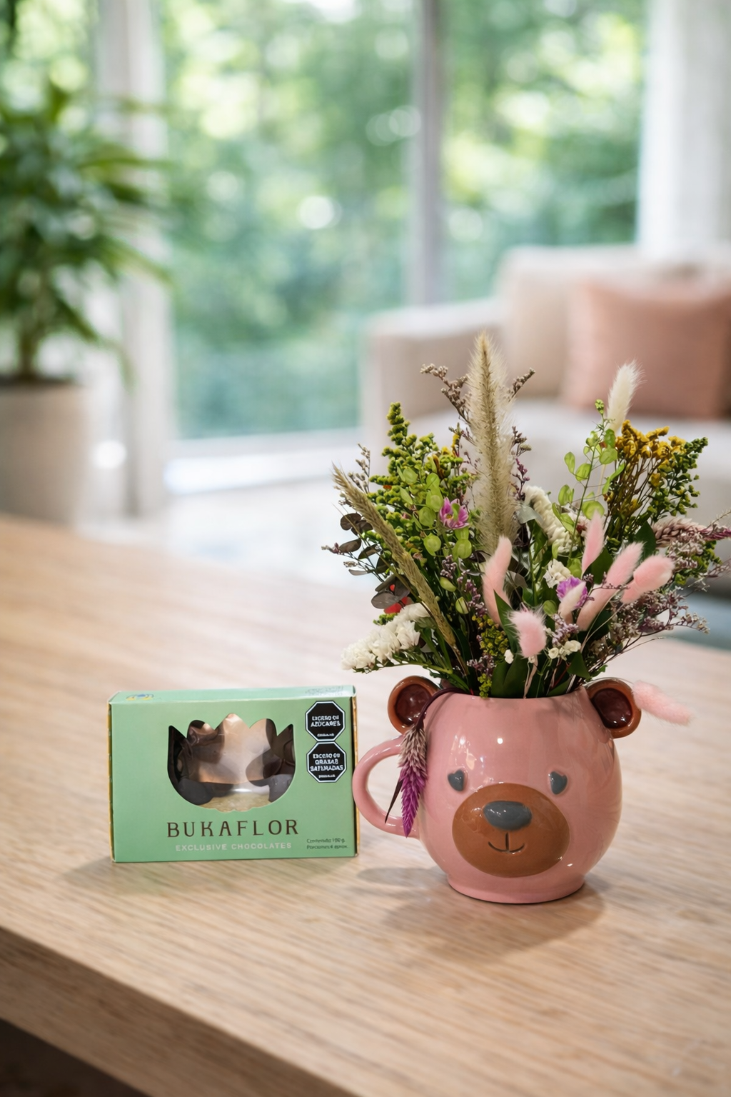Mug Preservado Bukkiteddy + Chocolates Bukaflor